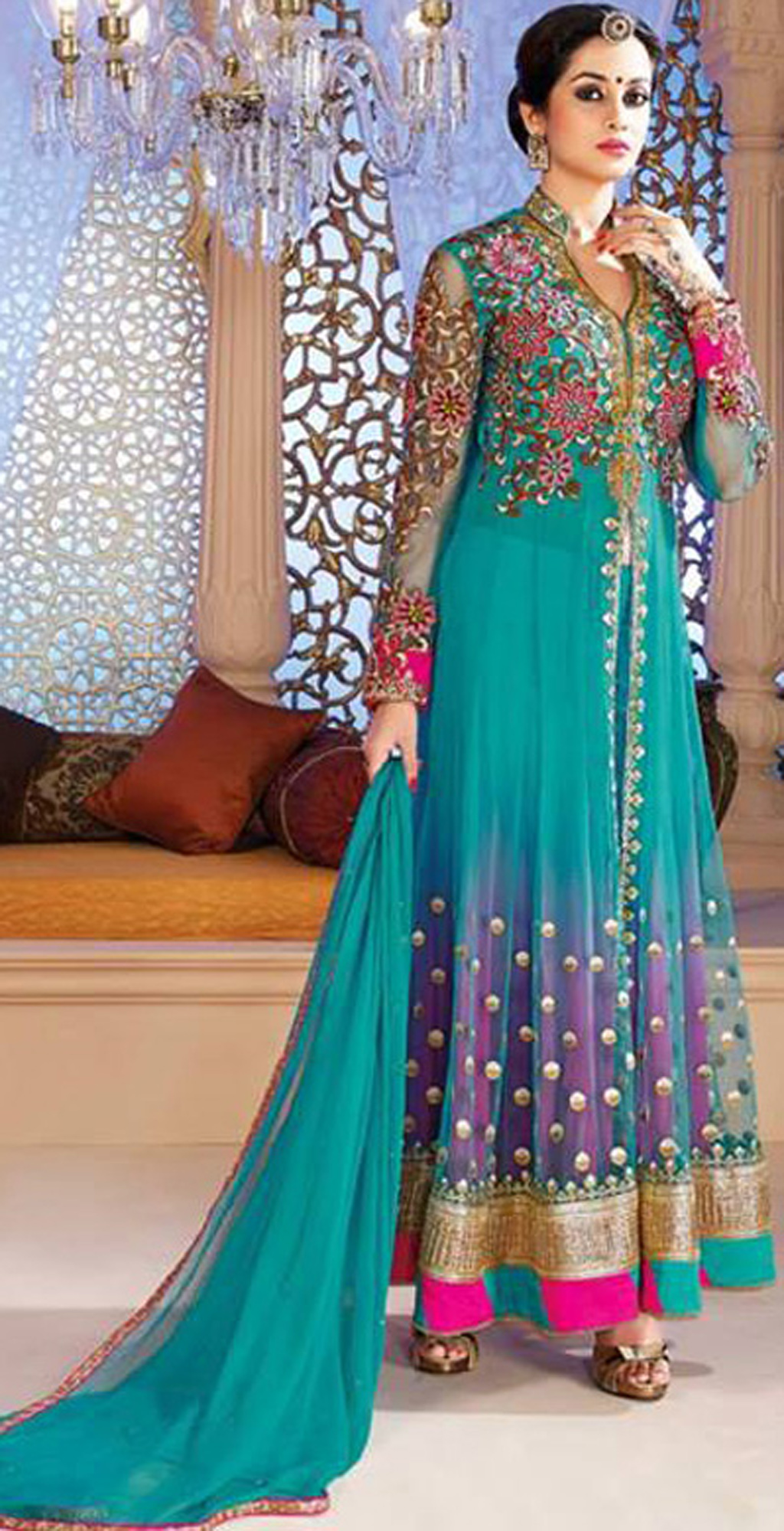 Teal Blue Net Long Salwar Style Suit 30001